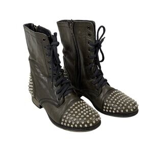 Steve Madden Genuine Leather Tarnney Studded Combat Boots Dark Green Lace Up 8